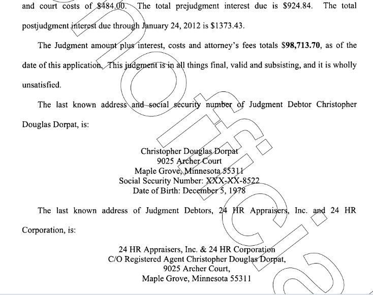 LPS Served With Writ of Garnishment Against Dorpat