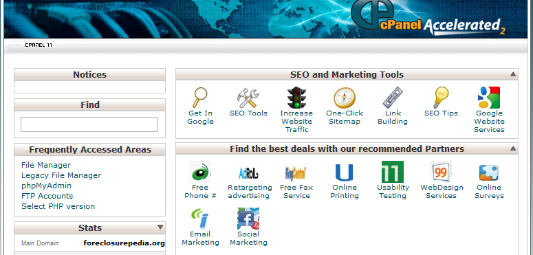 What the top of cPanel looks like
