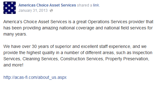 America's Choice Asset Services Facebook Page