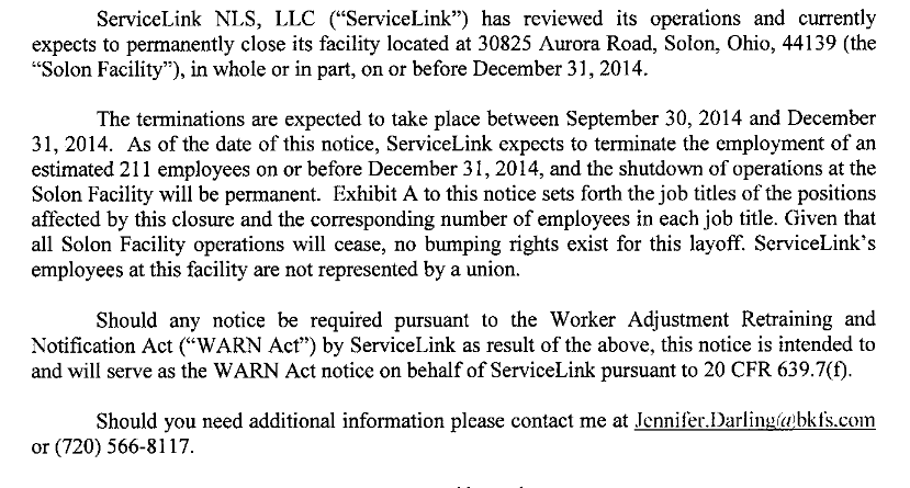 LPS - ServiceLink's WARN Act Notification