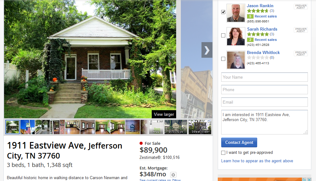 Zillow Listing For 1911 Eastview Ave Jefferson City TN