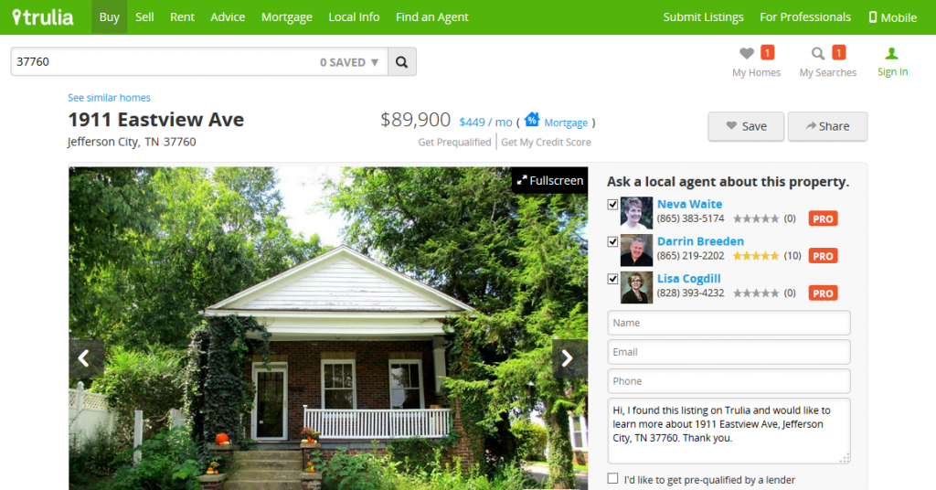 Truila Listing For 1911 Eastview Ave Jefferson City TN
