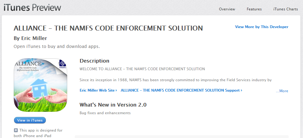 Eric Miller Claiming NAMFS.org as his website and the Developer