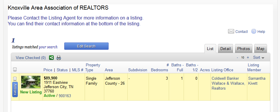KAAR Main Screen Query Showing Listing Agent