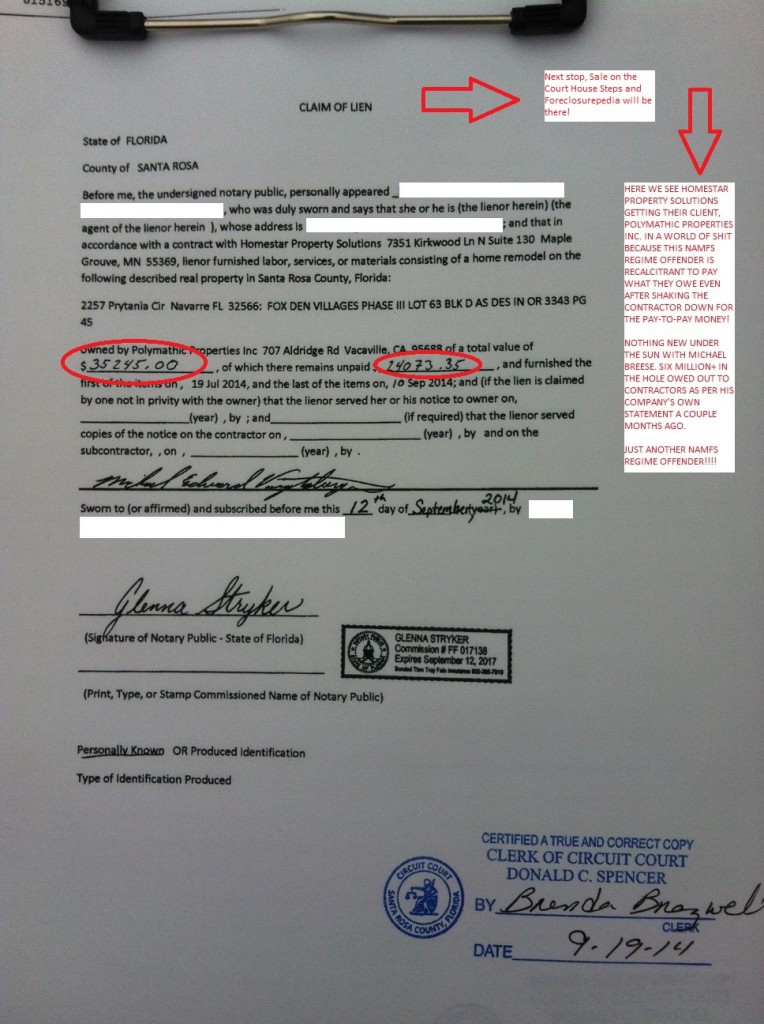 Another Day Another Lien Against A NAMFS Regime OFFENDER!