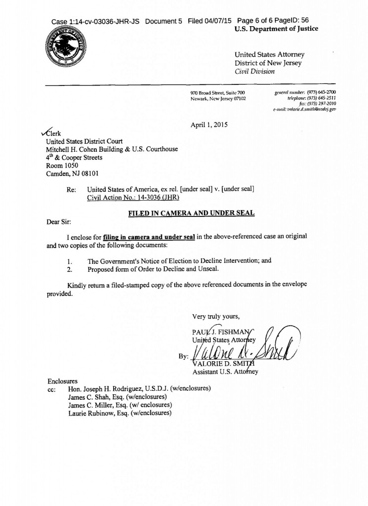 US Department of Justice Under Seal Memo