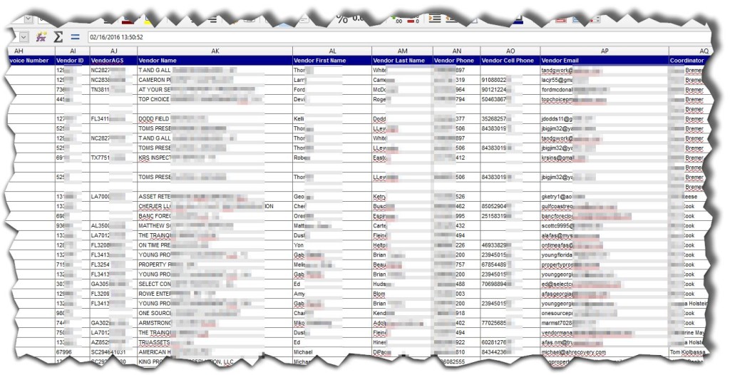 Vendors in the AFAS 25FEB16 PII Spillage