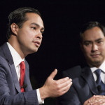 Julian Castro and his twin brother Representative Joaquin Castro at the LBJ Presidential Library.