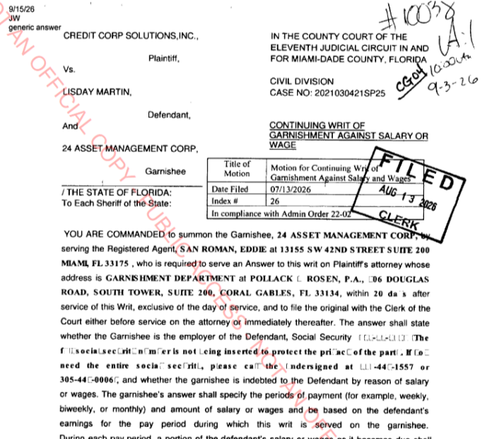 Lisday24AM Garnishment