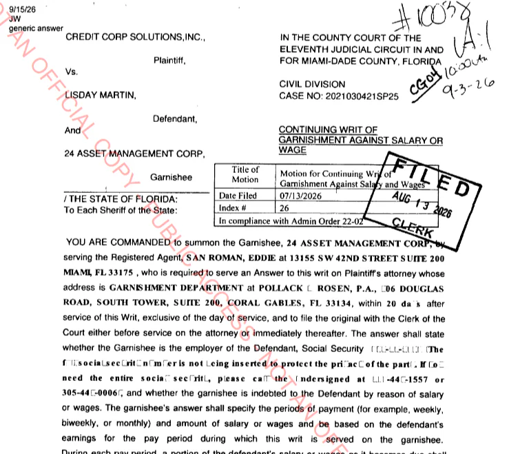 Lisday24AM Garnishment