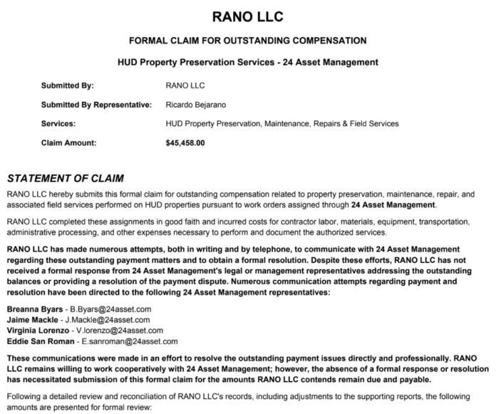 Ranco Demand For Payment